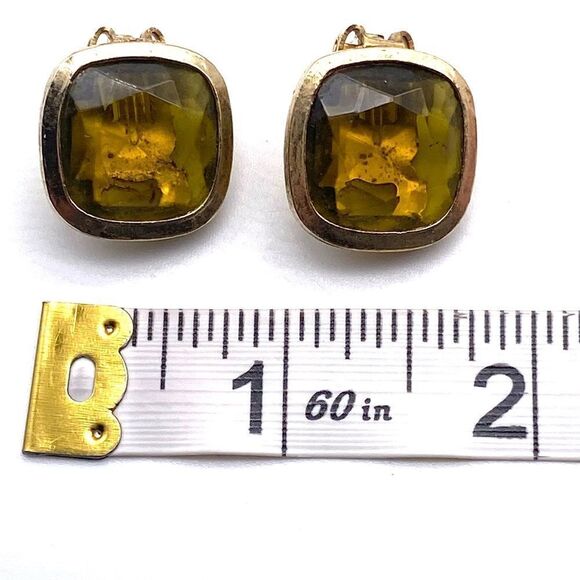 Vintage Citrine Yellow Square Earrings Clip On Clip Back cocktail party - Picture 6 of 6
